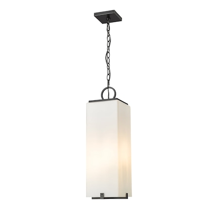 Z-Lite Sana 3 Light Outdoor Chain Mount Ceiling Fixture, Black & White Opal 593CHB-BK